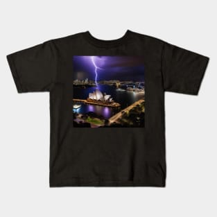 Iconic World Landmarks During A Thunderstorm: Opera House Sydney Kids T-Shirt